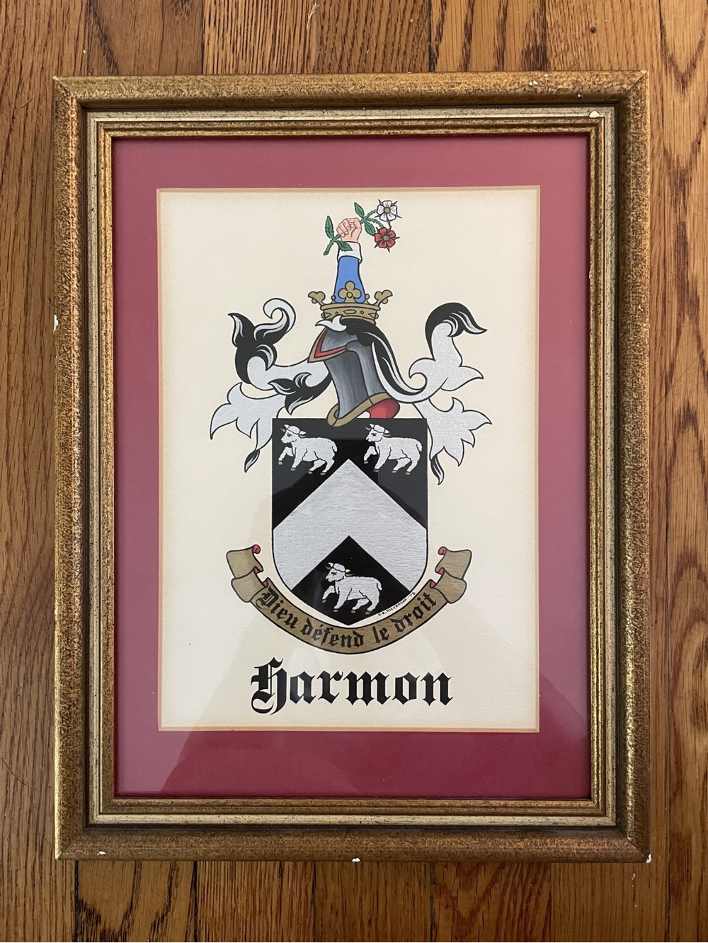 HARMON Vintage Hand Painted Family Crest Coat of Arms Vernon Nickerson 1978